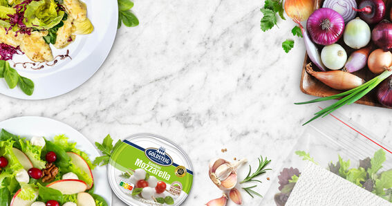 Salad plate and ingredients with Bambini Mozzarella Mini from GOLDSTEIG