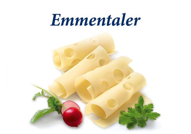 Emmentaler Scheiben - GOLDSTEIG Käsespezialitäten Emmentaler Scheiben von GOLDSTEIG mit Petersilie und Radieschen