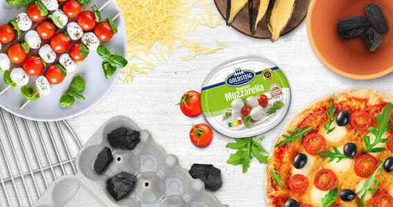 Grillutensilien mit Pizza und Tomate-Mozzarella-Sticks mit Bambini Mozzarella Mini von GOLDSTEIG