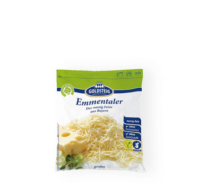 Emmentaler Grated made by GOLDSTEIG shown packaged