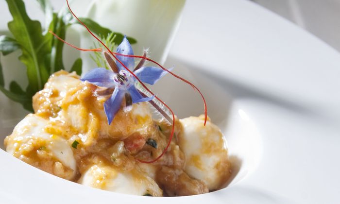Mozzarella Rezept Salat von Bambini Mozzarella Mini von GOLDSTEIG mit Gemüsepesto auf Teller