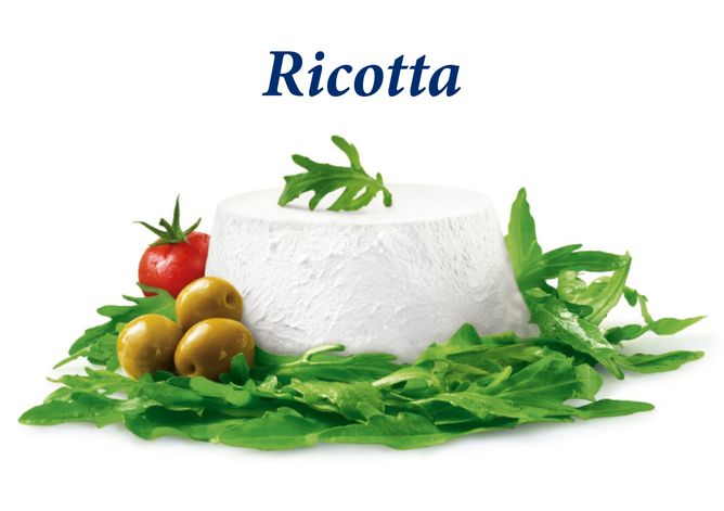 Ricotta von GOLDSTEIG ohne Verpackung auf Rucola mit Tomate und Oliven 