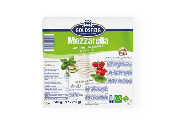 Mozzarella Scheiben von GOLDSTEIG in 2 x 250g Verpackung