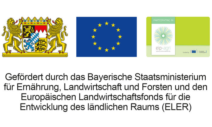 Startseite: Förderung GOLDSTEIG (Gefördert durch das Bayerische Staatsministerium für Ernährung, Landwirtschaft und Forsten und den Europäischen Landwirtschaftsfonds für die Entwicklung des ländlichen Raums (ELER). Oben sind drei Logos zu sehen, das EU-Siegel, das Bayerische Staatswappen, sowie das Logo der eip-agri.