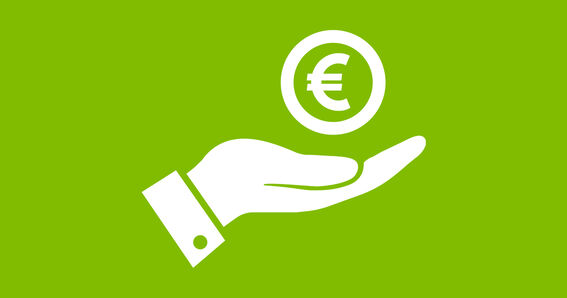 GOLDSTEIG als Arbeitgeber: Weiße Hand, wo eine Euromütze hineinfällt, auf grünem Hintergrund
