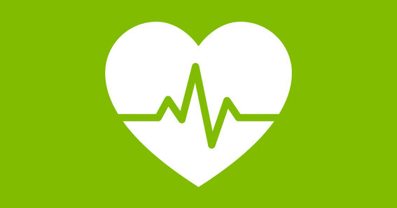 GOLDSTEIG als Arbeitgeber: Weißes Herz mit Herzschlag auf grünem Hintergrund