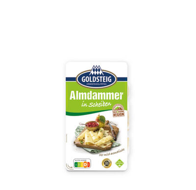 Almdammer Scheiben - GOLDSTEIG Käsespezialitäten Almdammer Scheiben von GOLDSTEIG in Verpackung