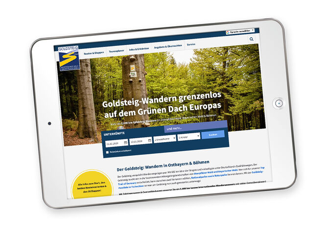 iPad mit Verweis auf die Goldsteig-Wandern Seite mit dem längstem Wanderweg