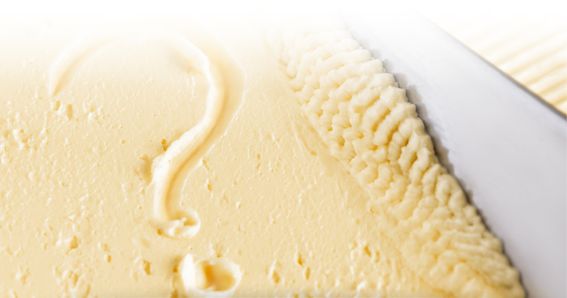 glattgestrichene Butter von GOLDSTEIG mit Fragezeichen - Alles in Butter?